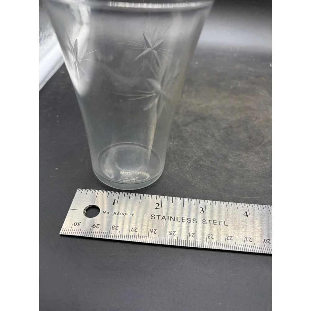 Vintage Etched Starburst Clear Glass Tumbler Tapered Juice Water Glass 4.5 inch